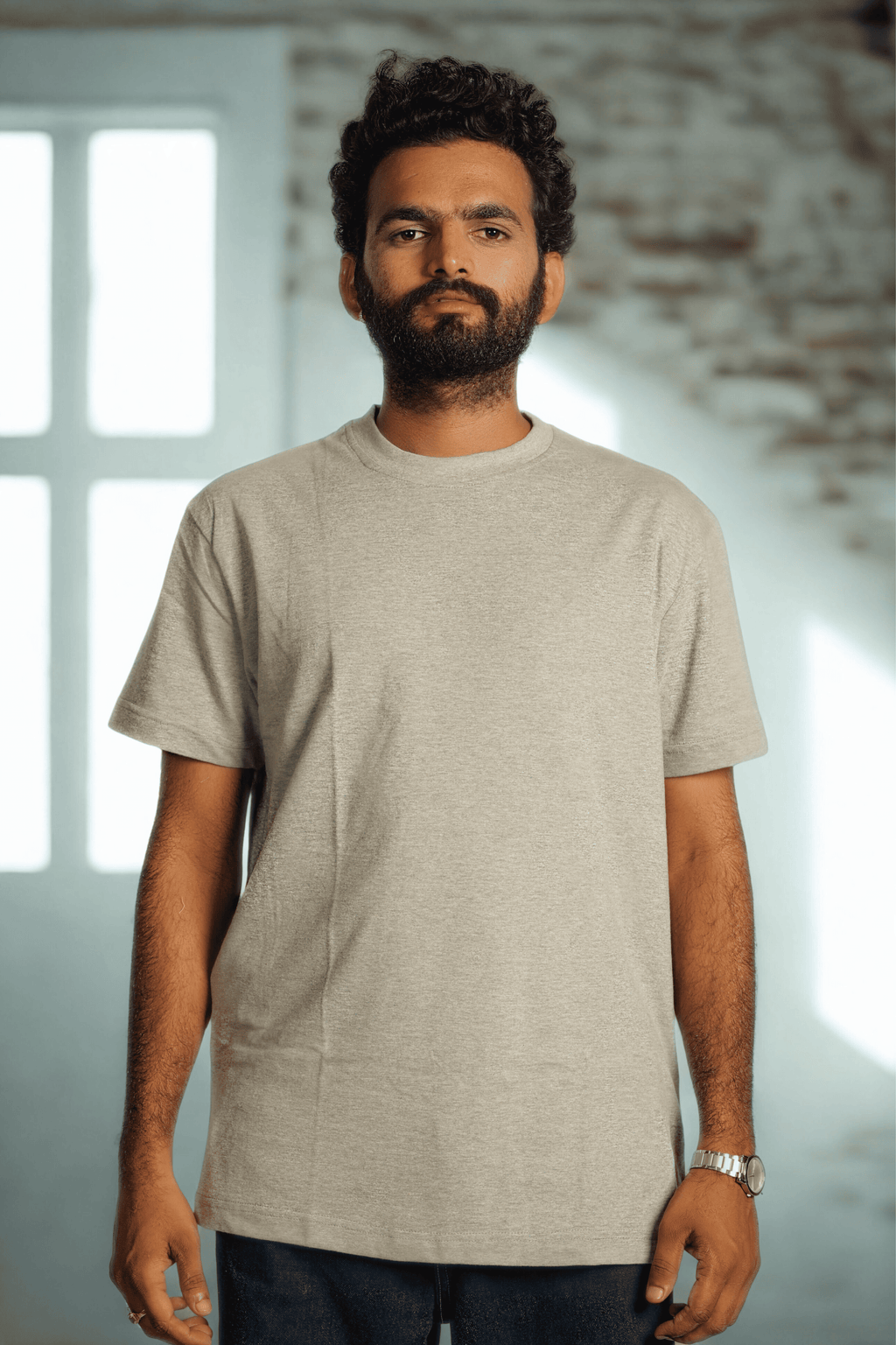 Men’s Grey Half-Sleeve T-Shirt – Regular Fit