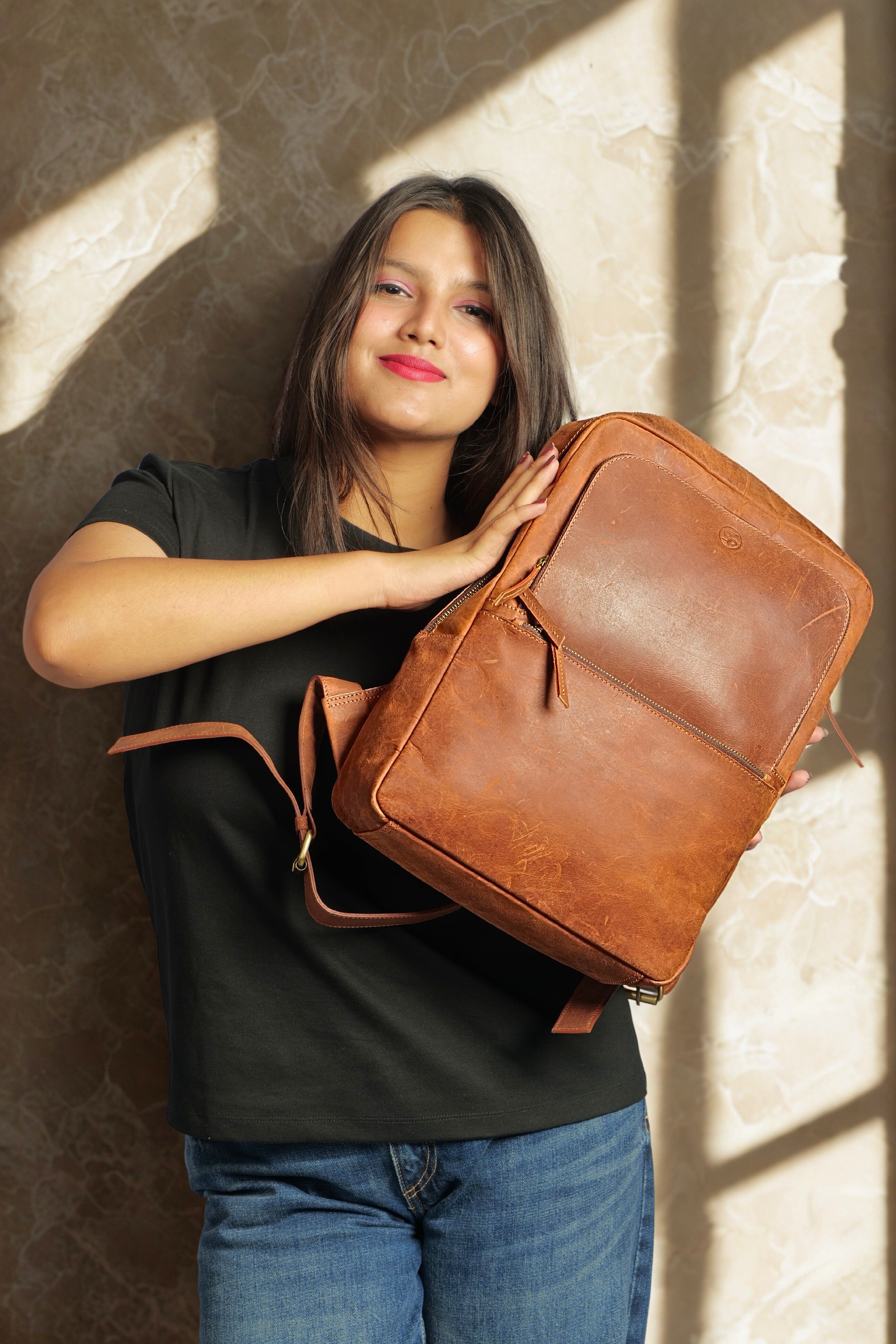 Leather Backpack In Brown Colour