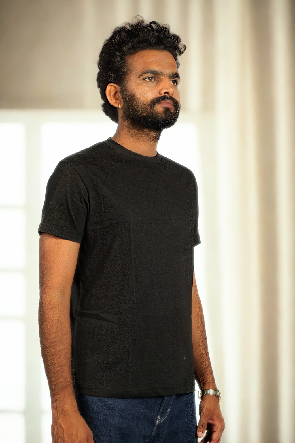 Men’s Black Half-Sleeve T-Shirt – Regular Fit