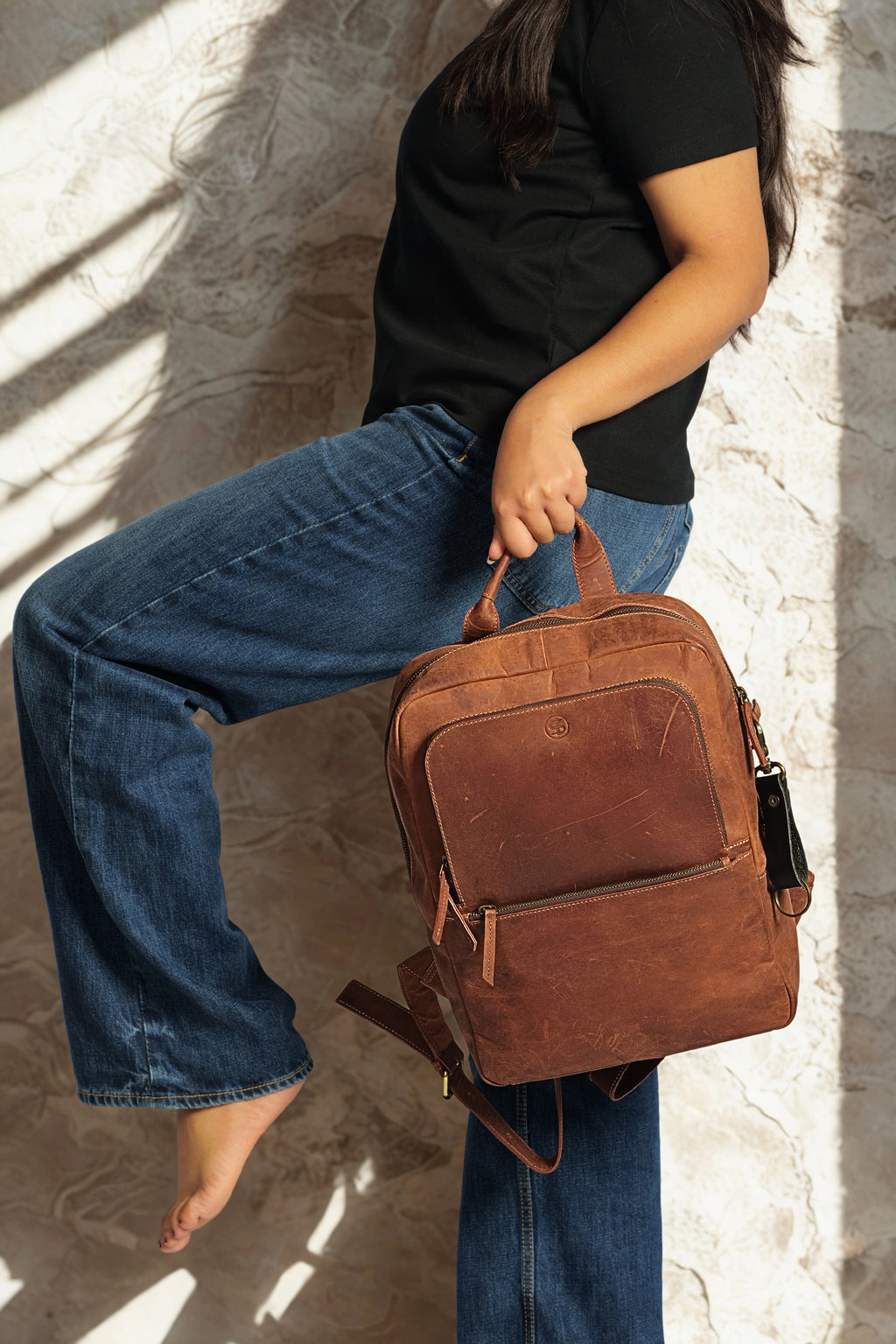 Leather Backpack In Brown Colour