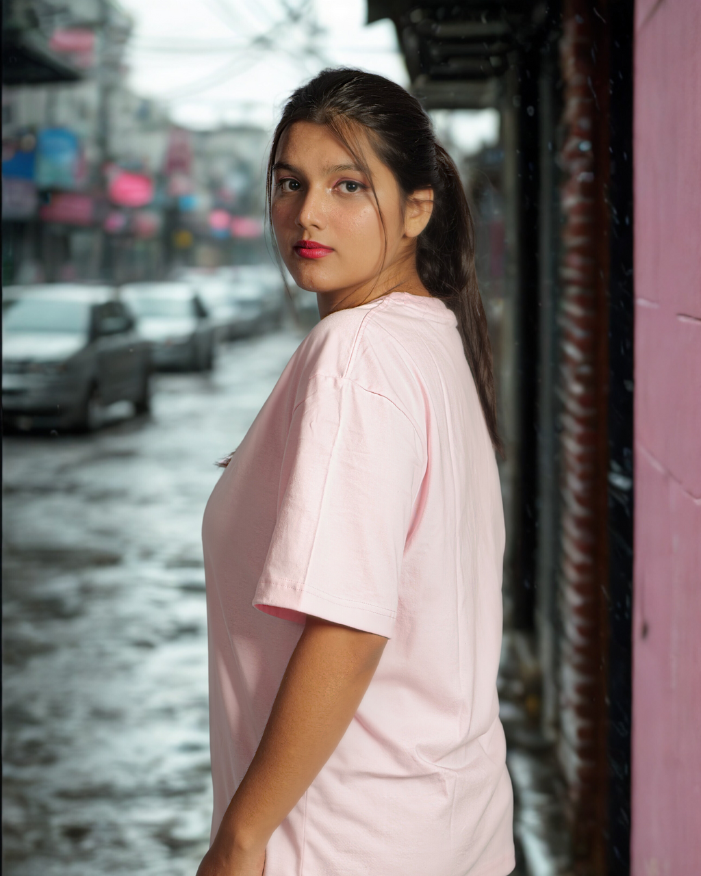Womens’s Somrey Pink Drop Shoulder T-Shirt – Oversize Fit