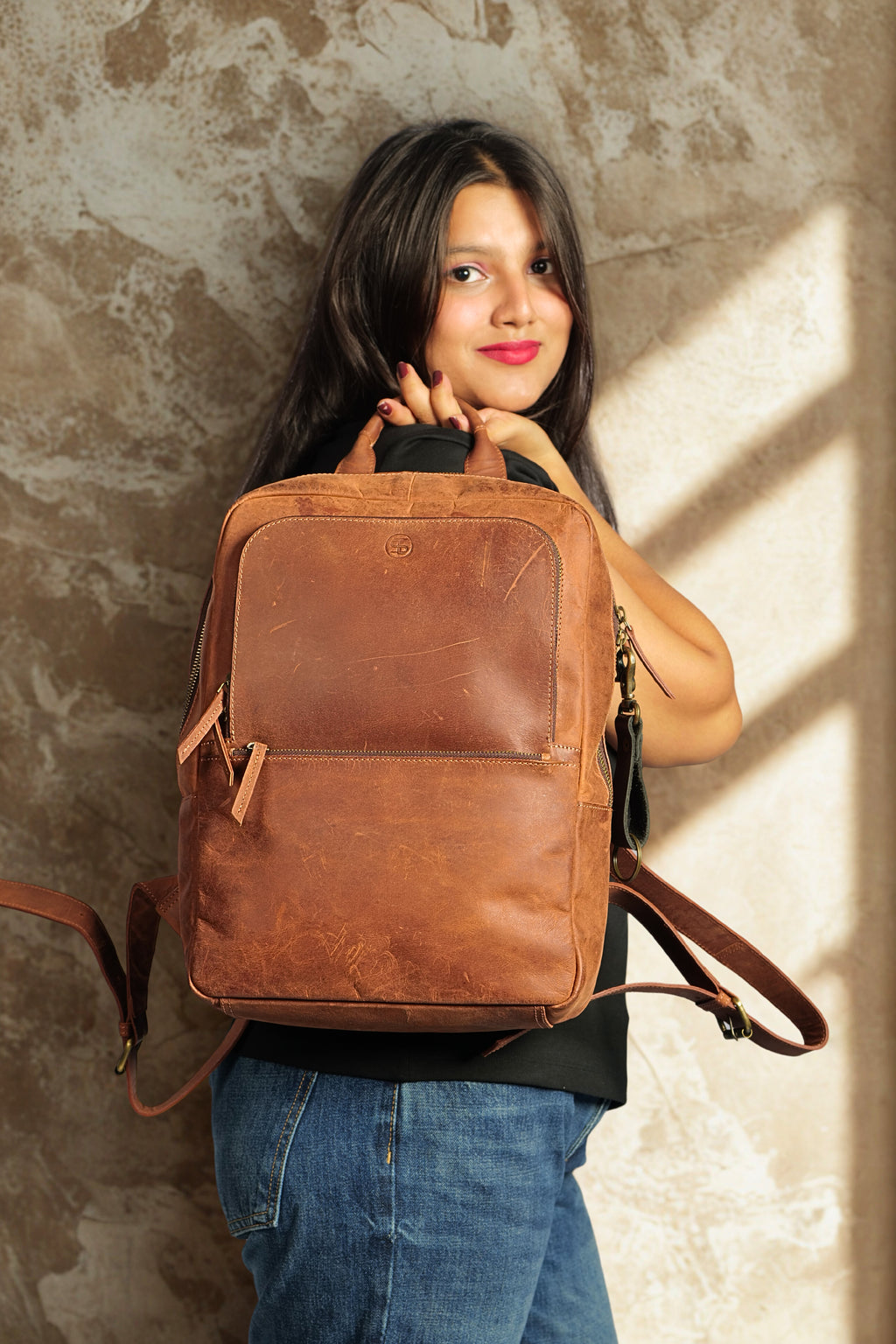 Leather Backpack In Brown Colour