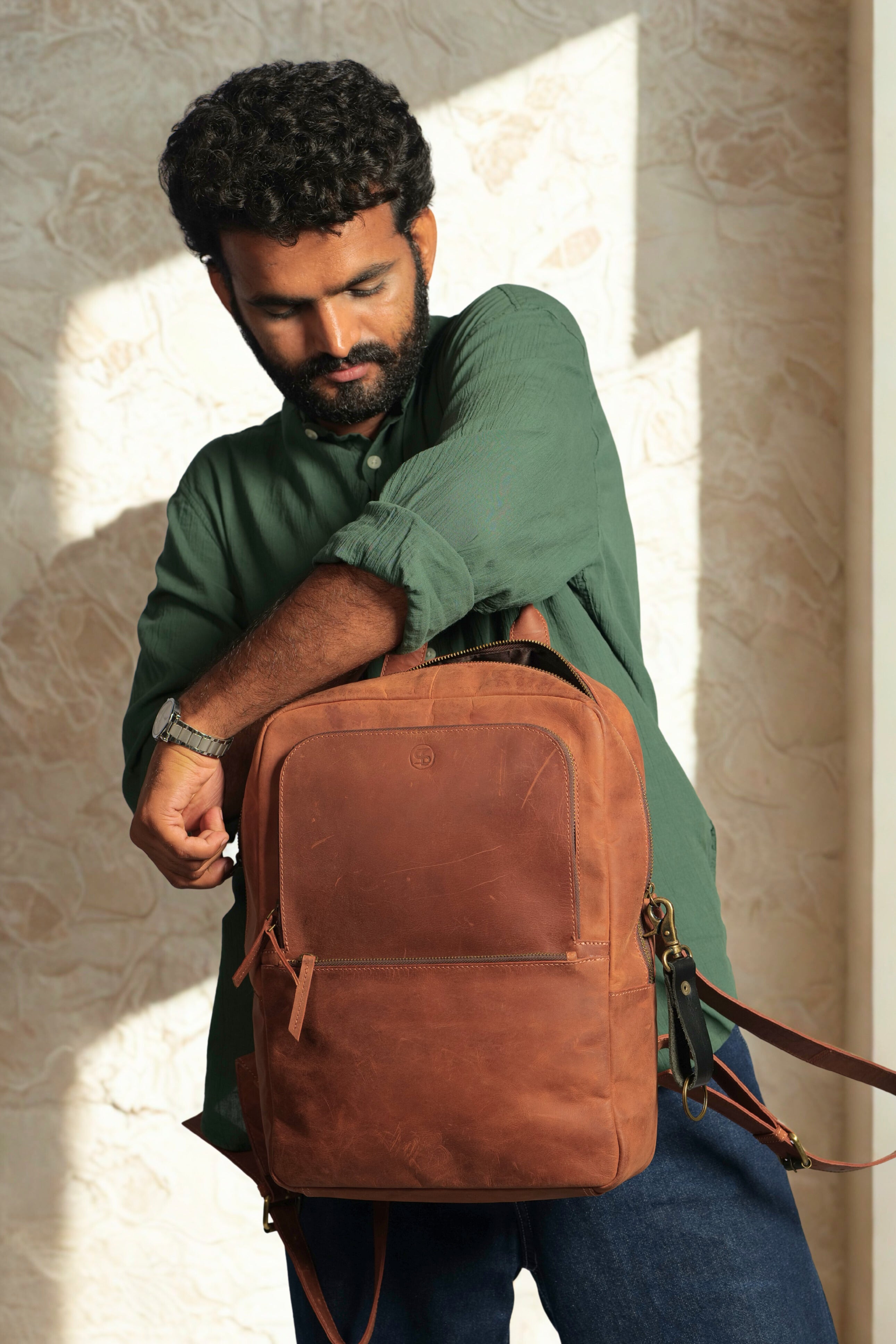 Leather Backpack In Brown Colour