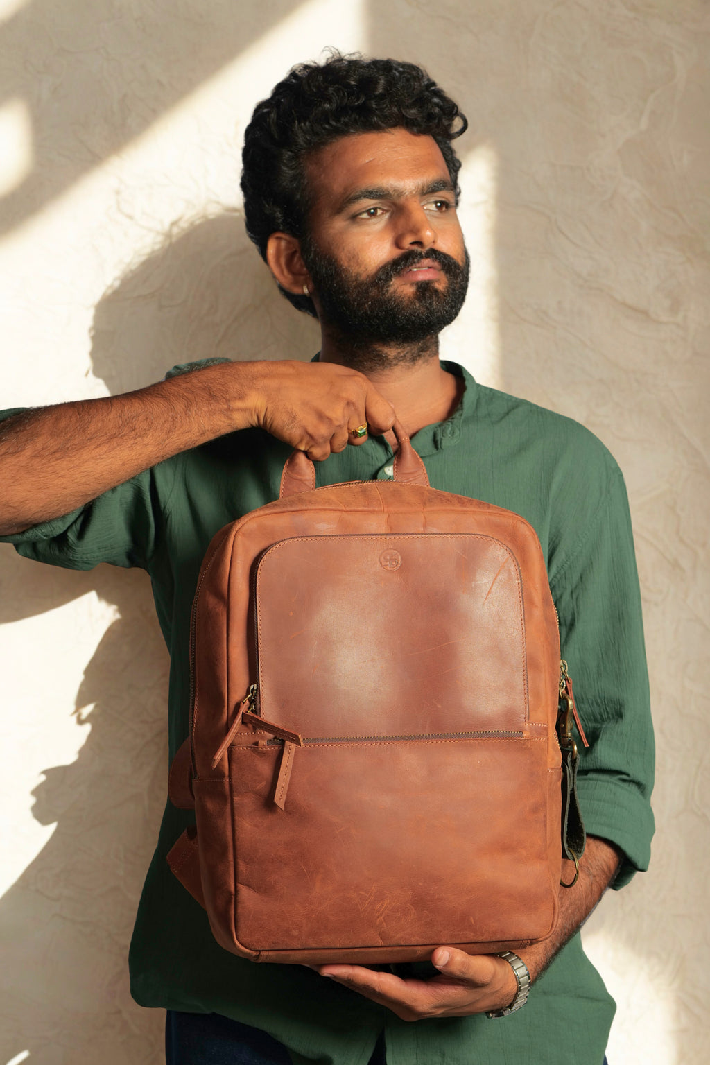 Leather Backpack In Brown Colour