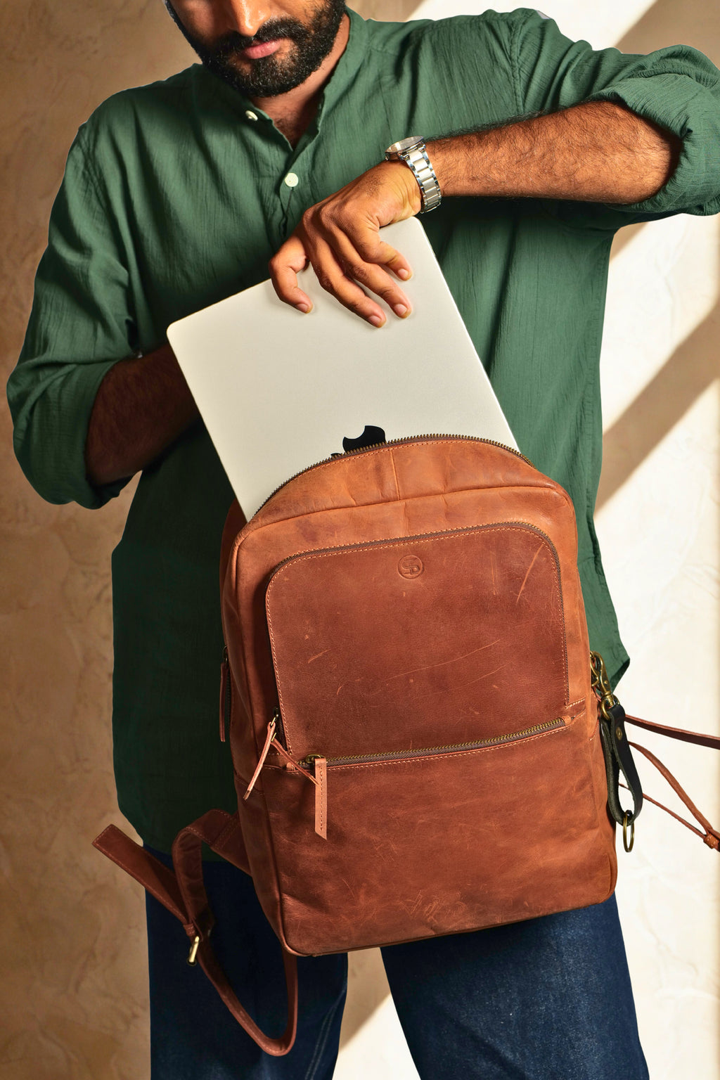 Leather Backpack In Brown Colour