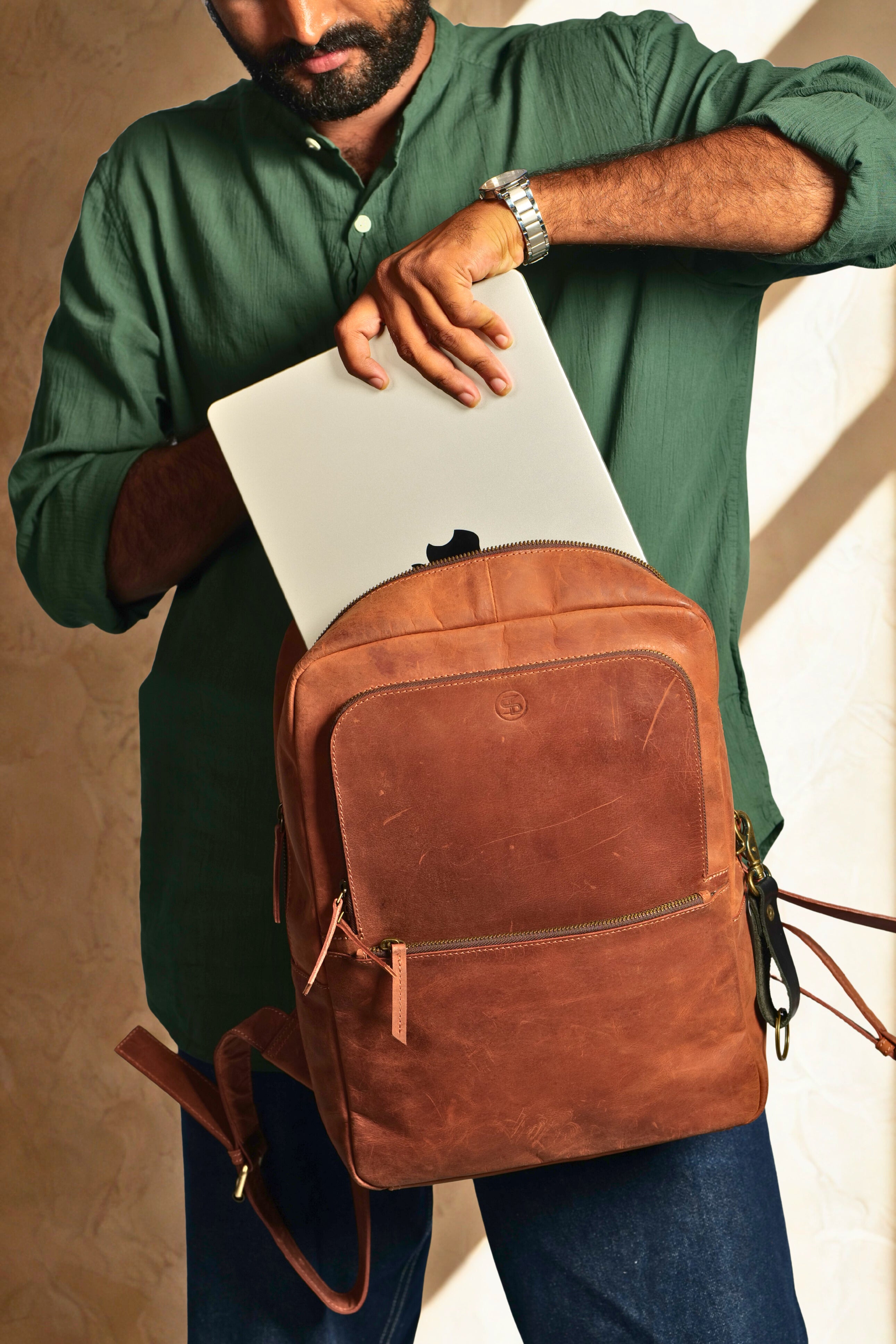 Leather Backpack In Brown Colour