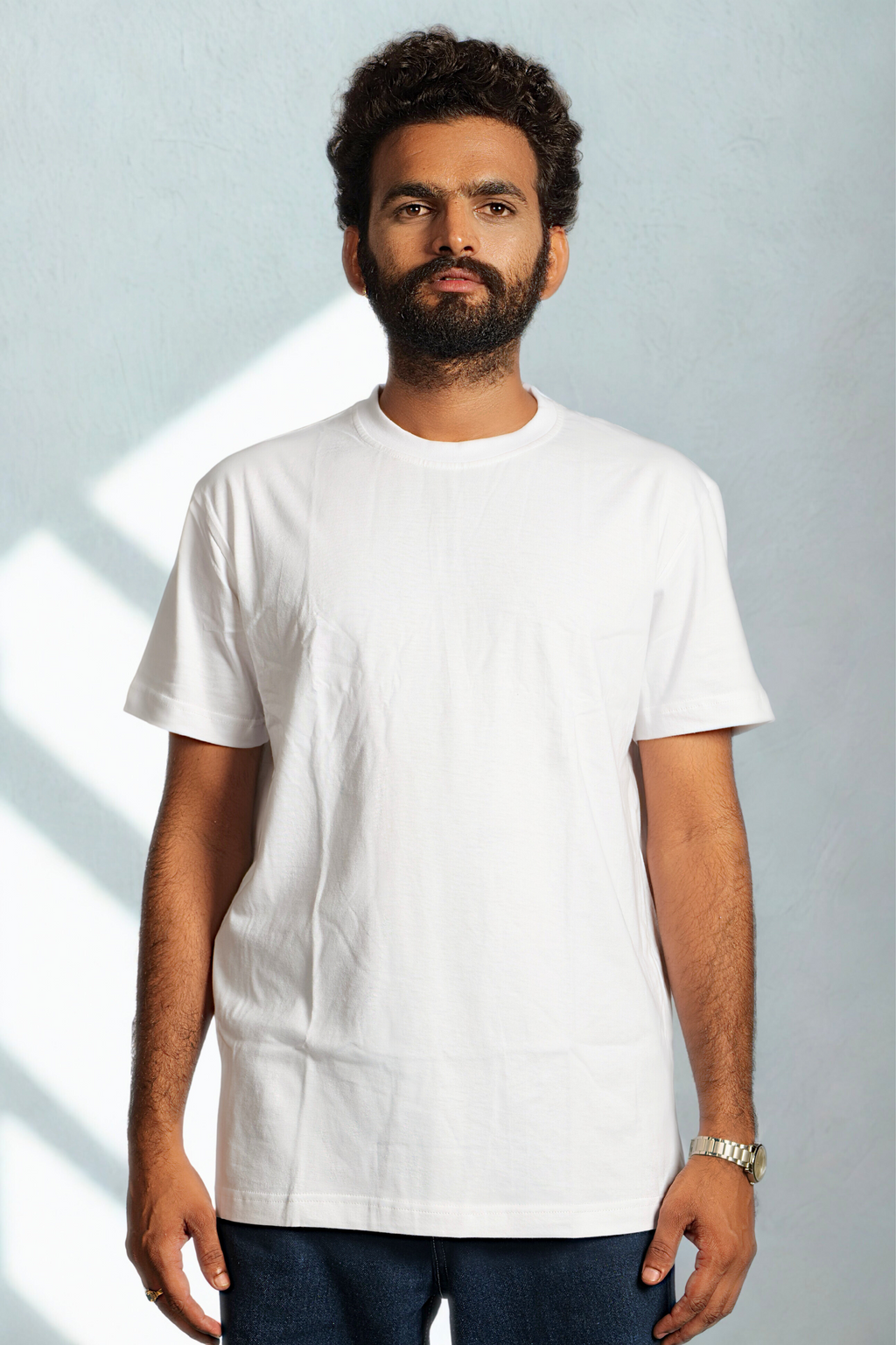 Men’s White Half-Sleeve T-Shirt – Regular Fit