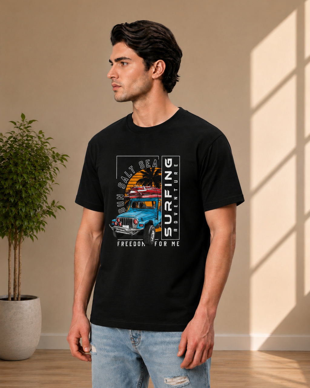 KUSHTUG Oversized T-Shirt for Men | Premium Black Graphic Tee