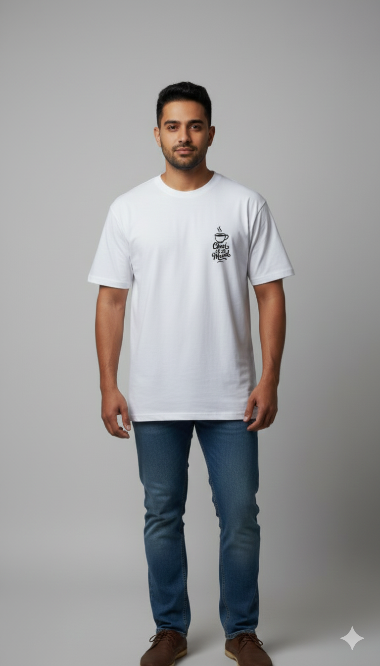 White Unisex Half Sleeve Round Neck Printed T-Shirt
