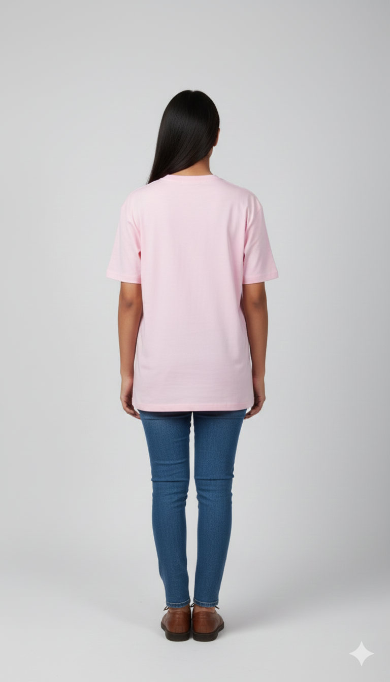 Pink Somrey Unisex Oversize Half Sleeve Round Neck Printed T-Shirt