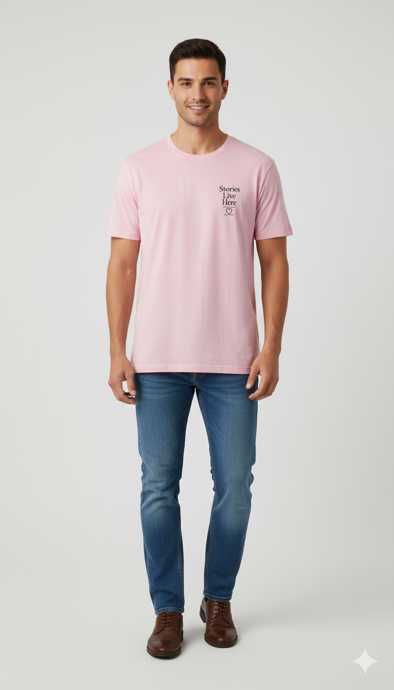 Pink Somrey Unisex Oversize Half Sleeve Round Neck Printed T-Shirt