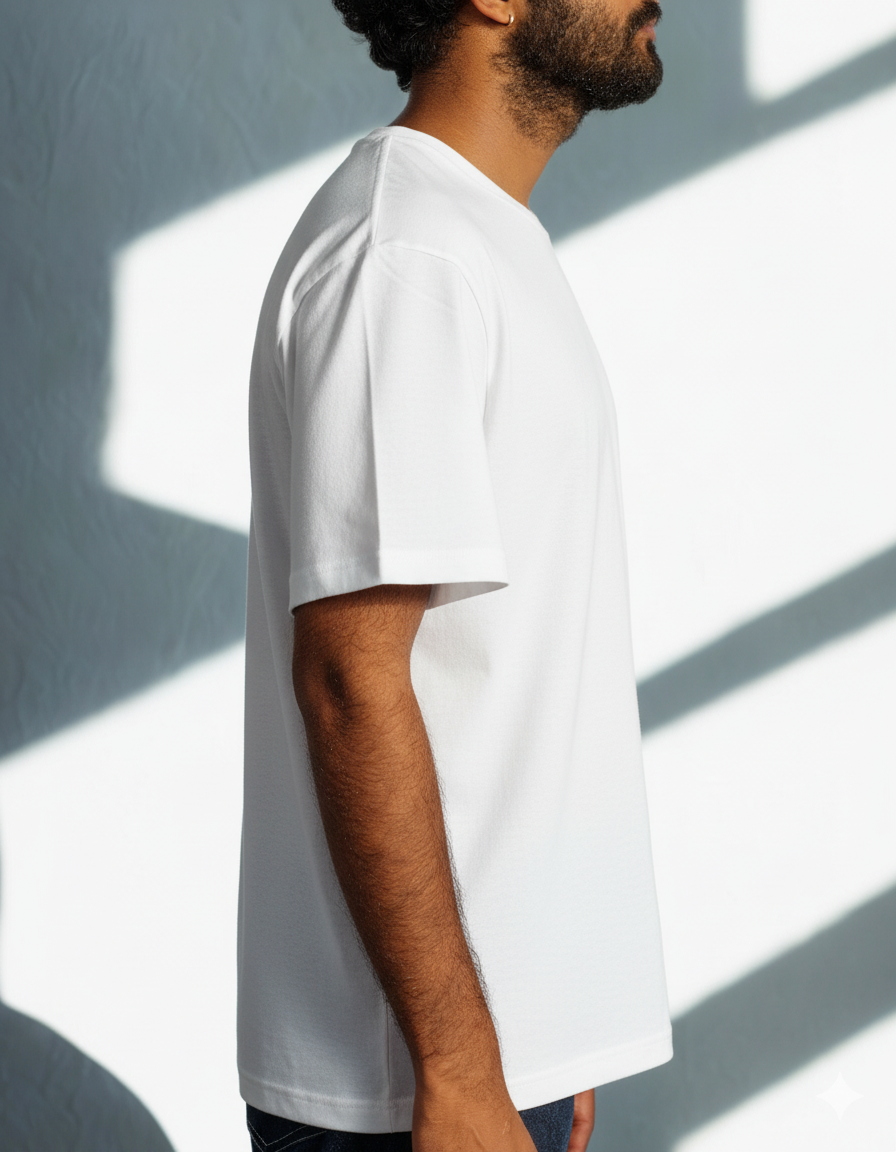 Men’s White Drop Shoulder T-Shirt – Oversize Fit