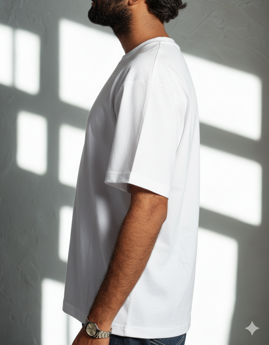 Men’s White Drop Shoulder T-Shirt – Oversize Fit