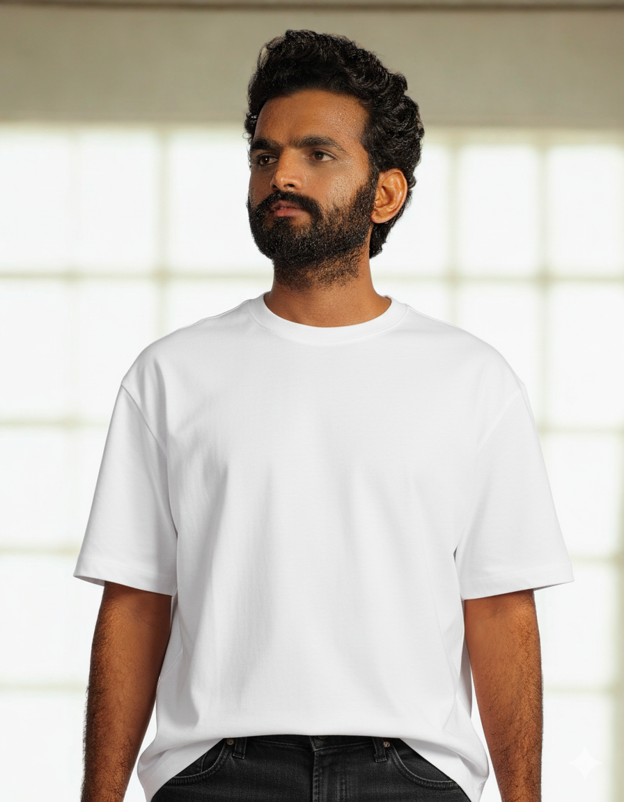 Men’s White Drop Shoulder T-Shirt – Oversize Fit