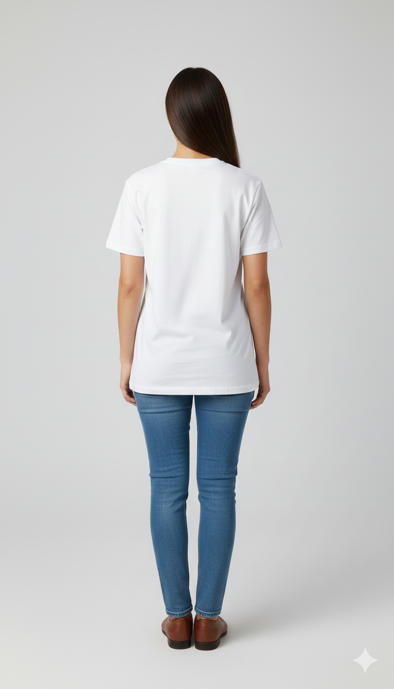 White Unisex Half Sleeve Round Neck Printed T-Shirt