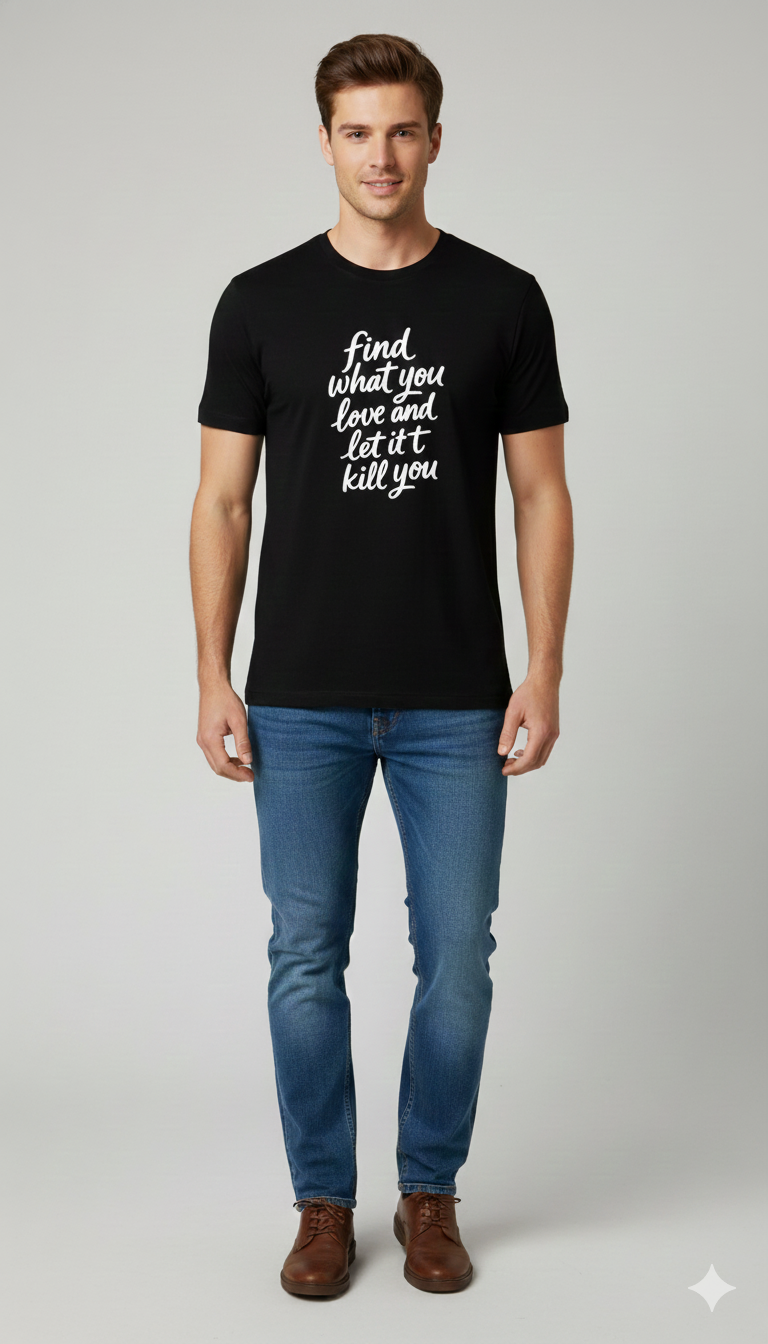 Black Unisex Half Sleeve Round Neck Printed T-Shirt