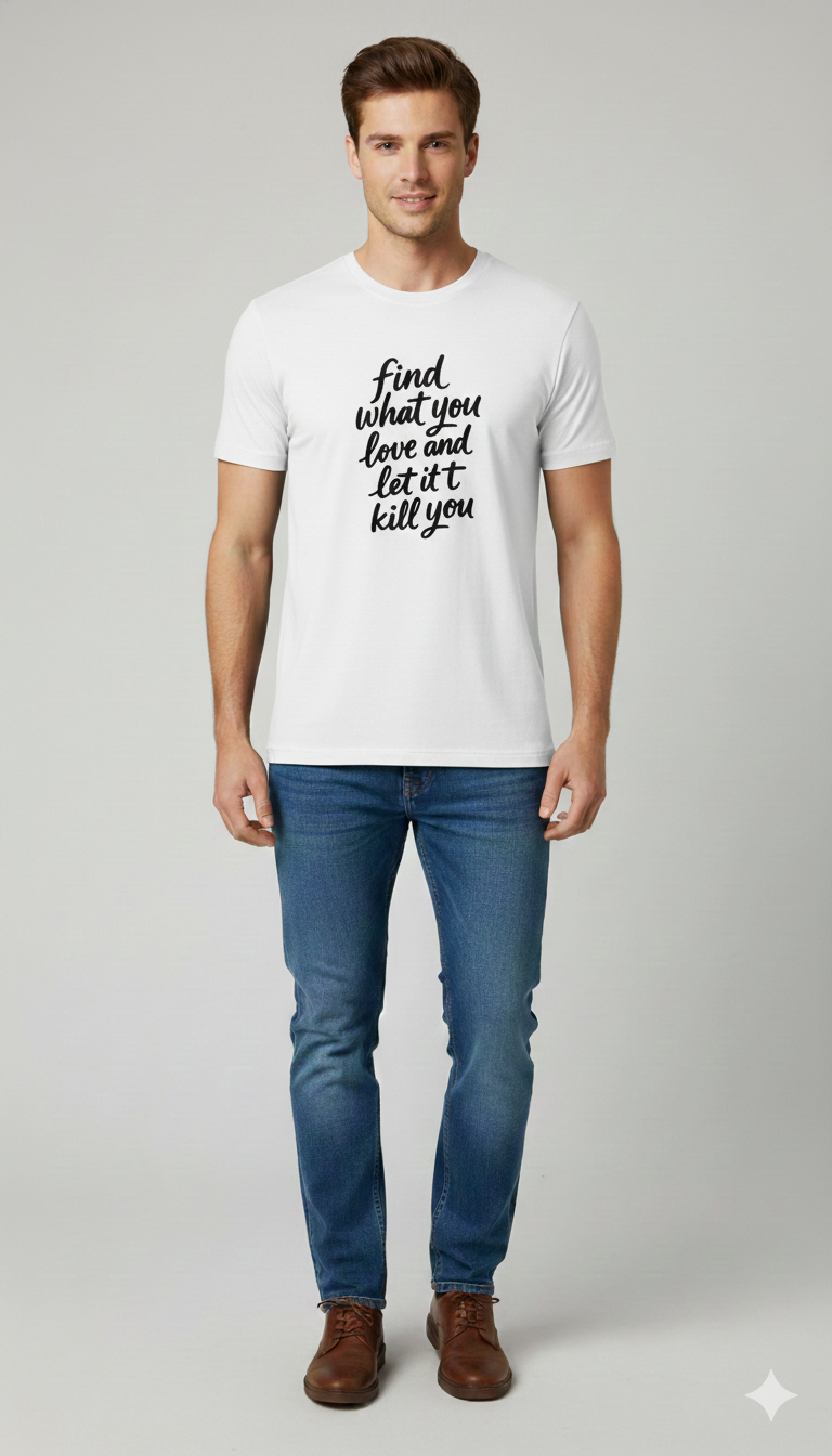 White Unisex Half Sleeve Round Neck Printed T-Shirt