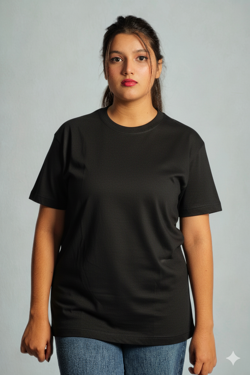 Women’s Black Half-Sleeve T-Shirt – Regular Fit