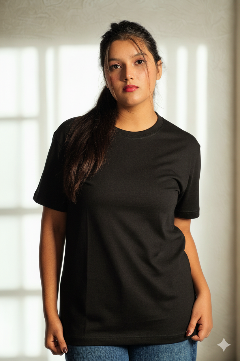 Women’s Black Half-Sleeve T-Shirt – Regular Fit