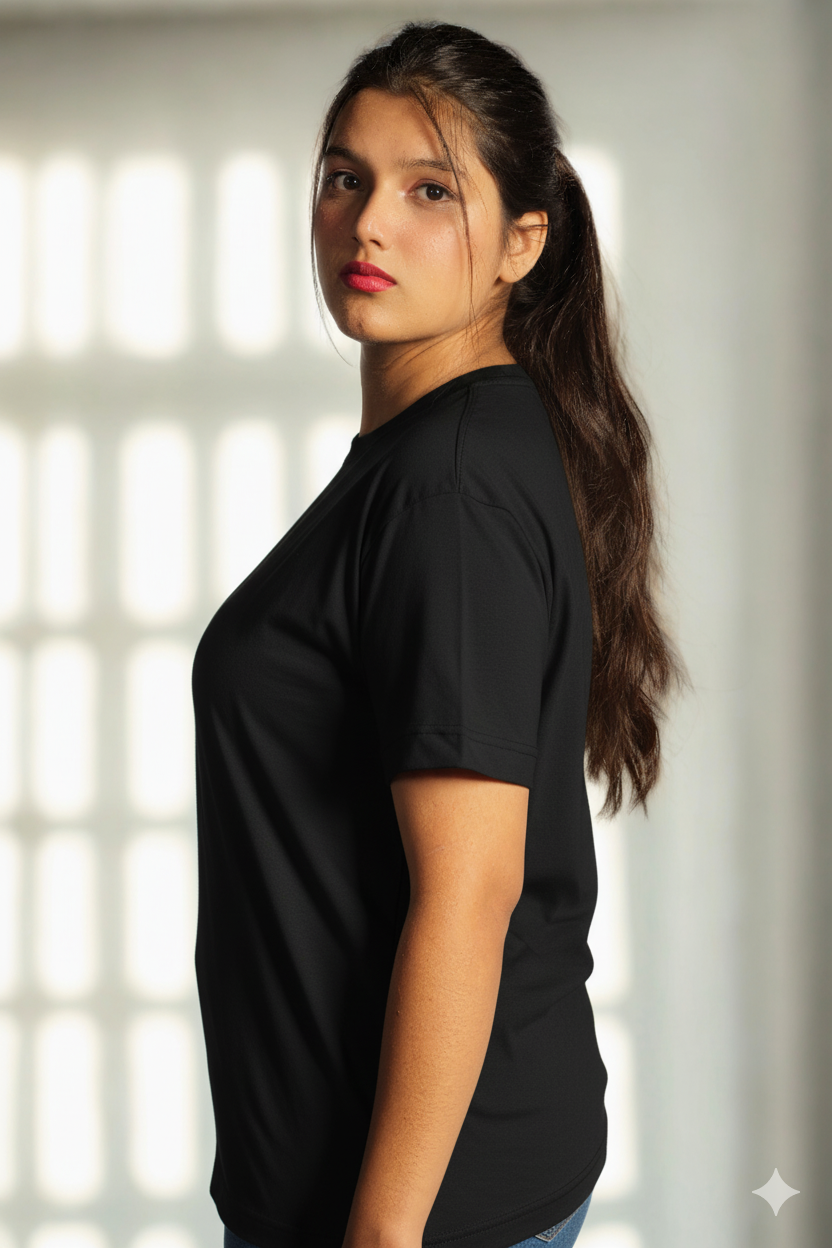 Women’s Black Half-Sleeve T-Shirt – Regular Fit