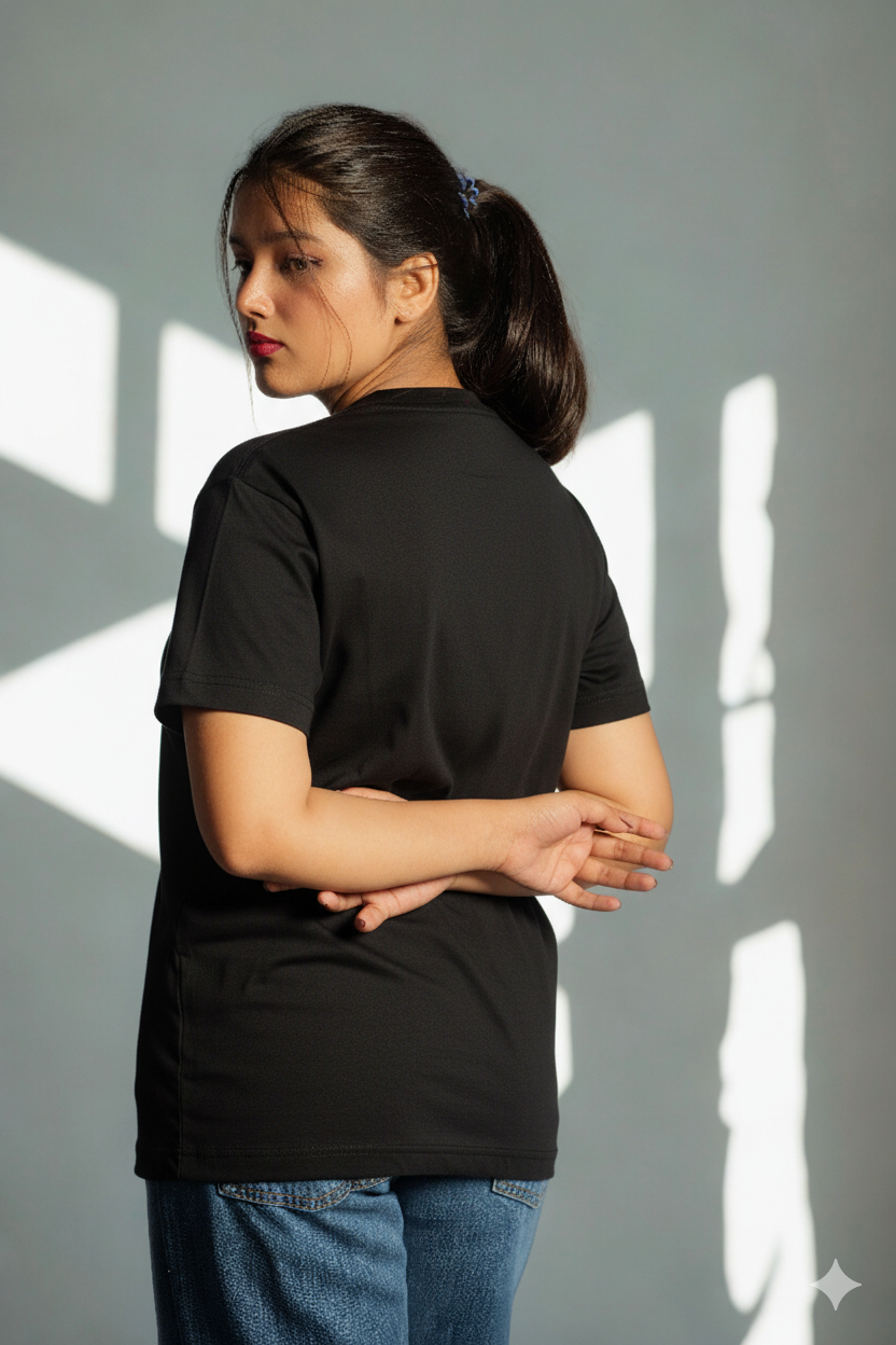 Women’s Black Half-Sleeve T-Shirt – Regular Fit