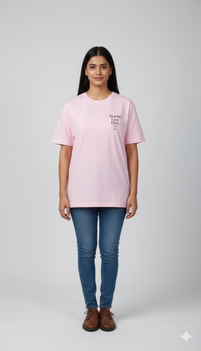 Pink Somrey Unisex Oversize Half Sleeve Round Neck Printed T-Shirt