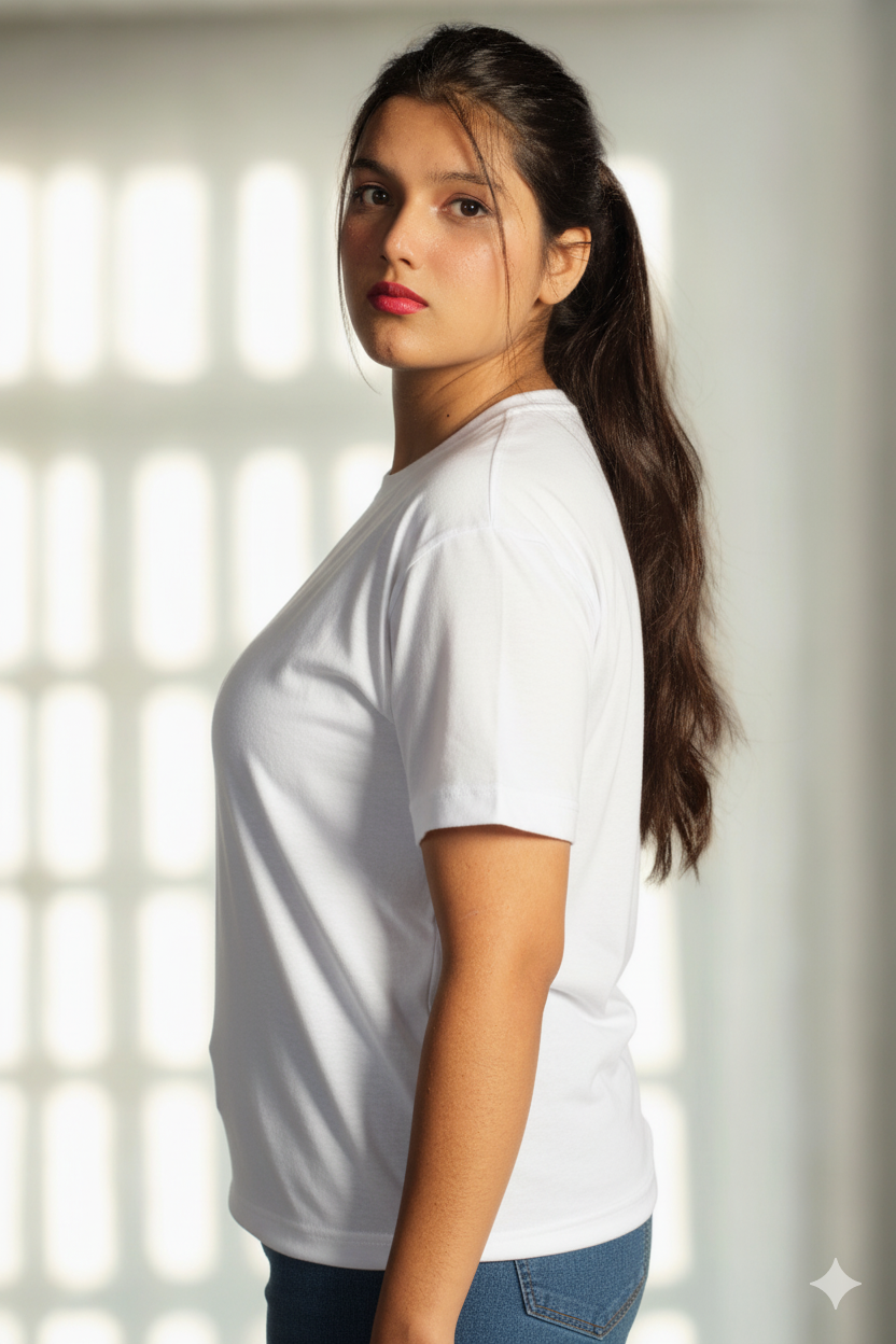 Women’s White Half-Sleeve T-Shirt – Regular Fit