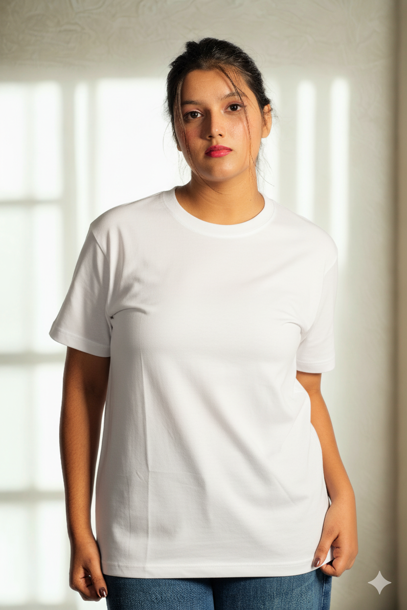 Women’s White Half-Sleeve T-Shirt – Regular Fit