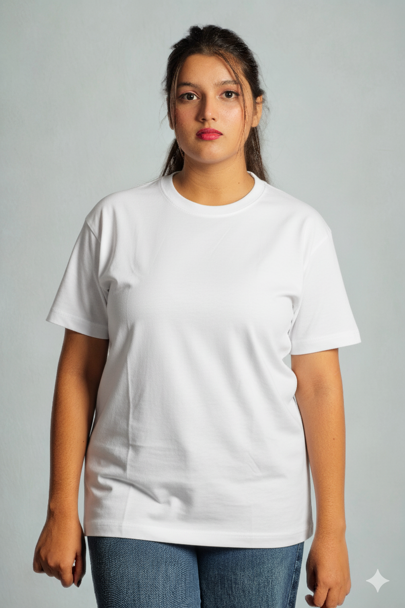 Women’s White Half-Sleeve T-Shirt – Regular Fit