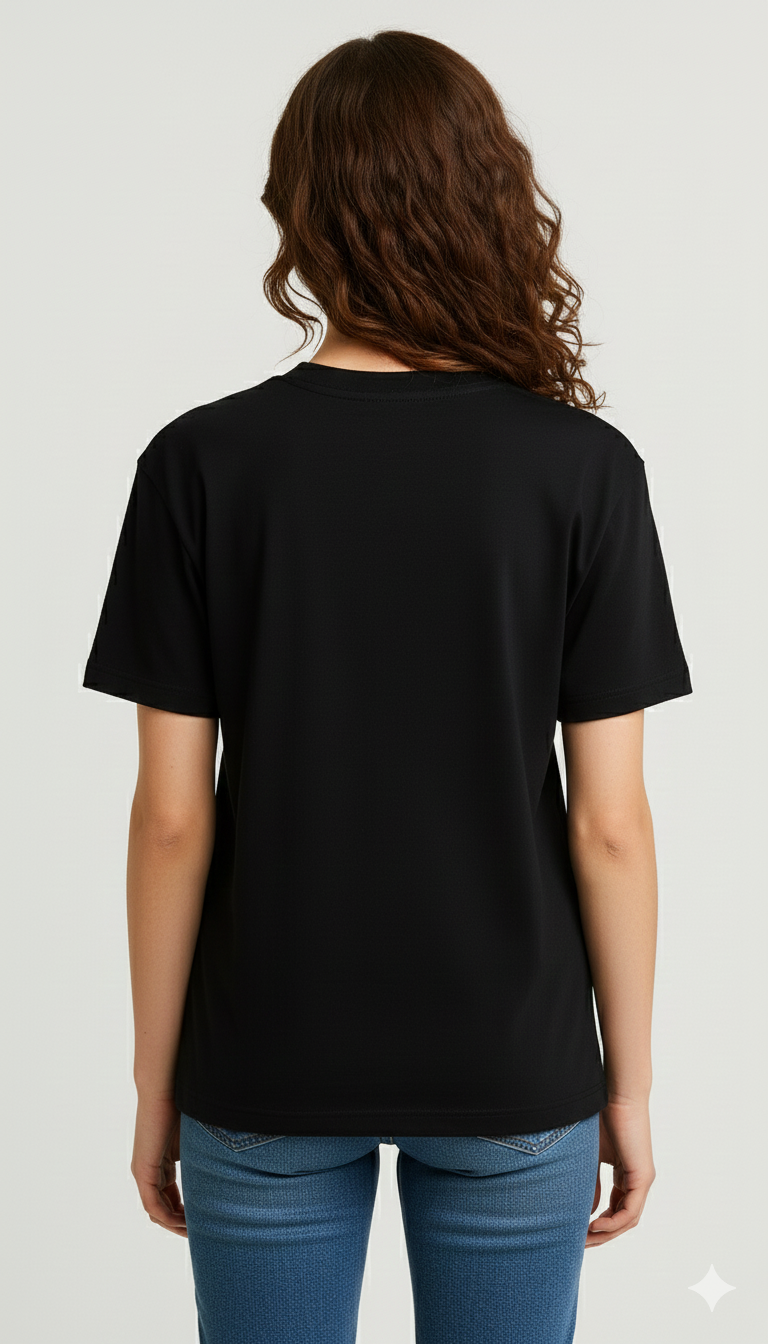 Black Unisex Half Sleeve Round Neck Printed T-Shirt