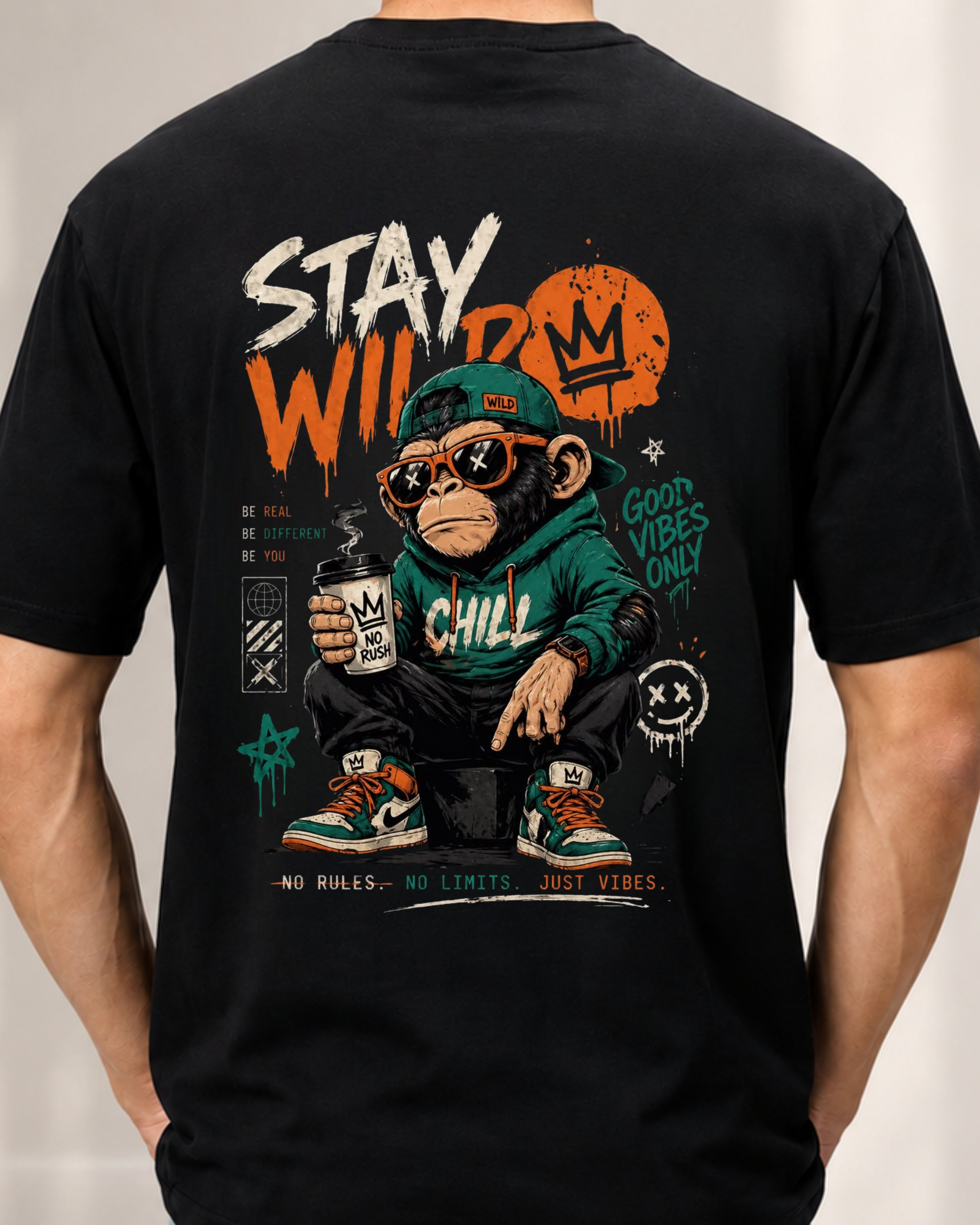 KUSHTUG Oversized T-Shirt for Men | Premium Black Printed Tee