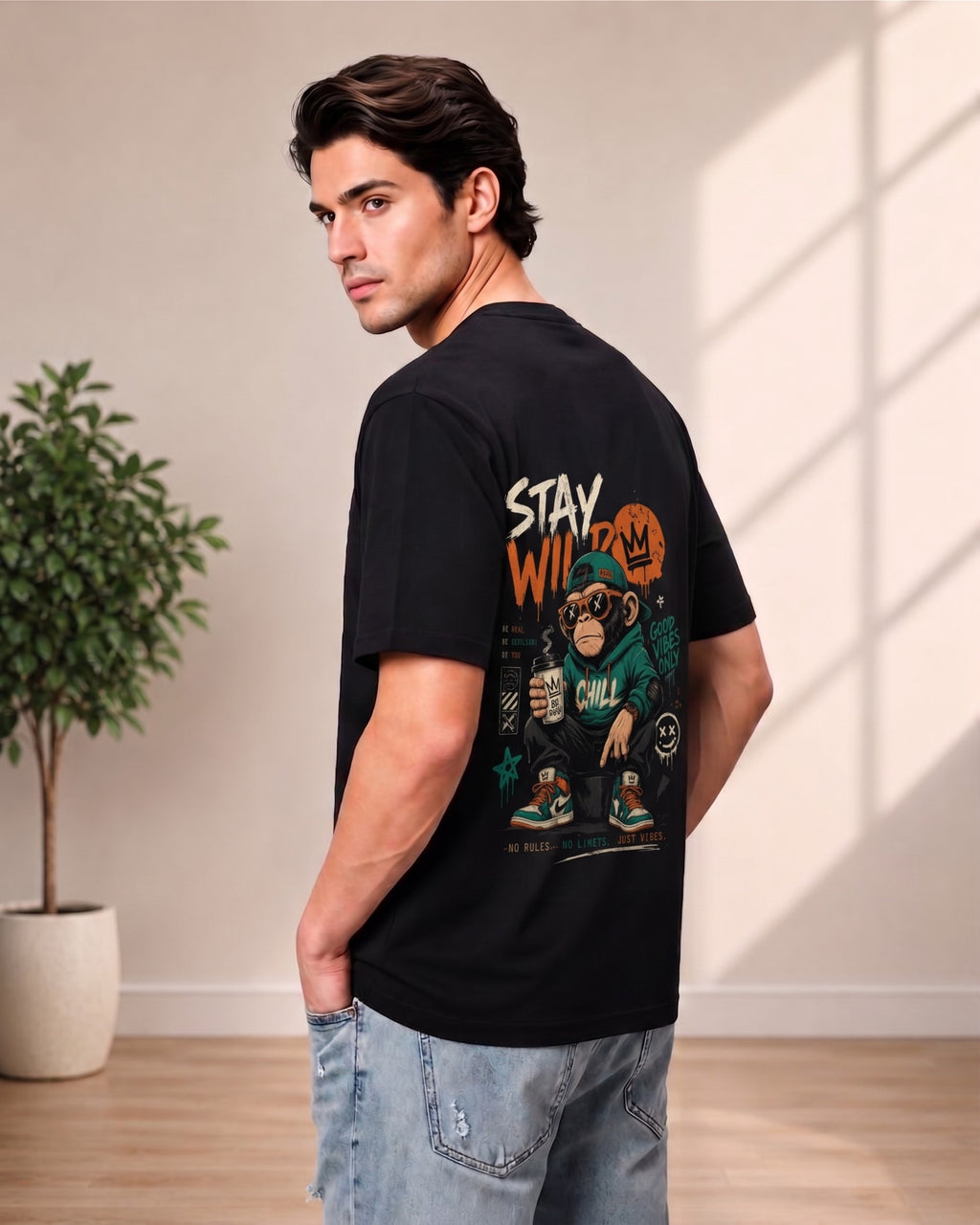 KUSHTUG Oversized T-Shirt for Men | Premium Black Printed Tee