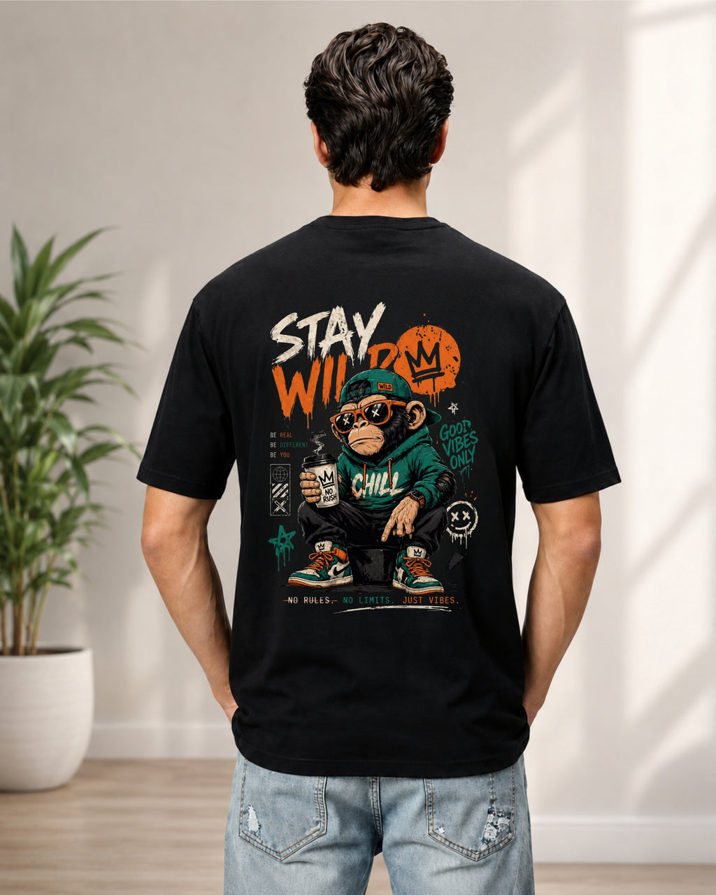KUSHTUG Oversized T-Shirt for Men | Premium Black Printed Tee