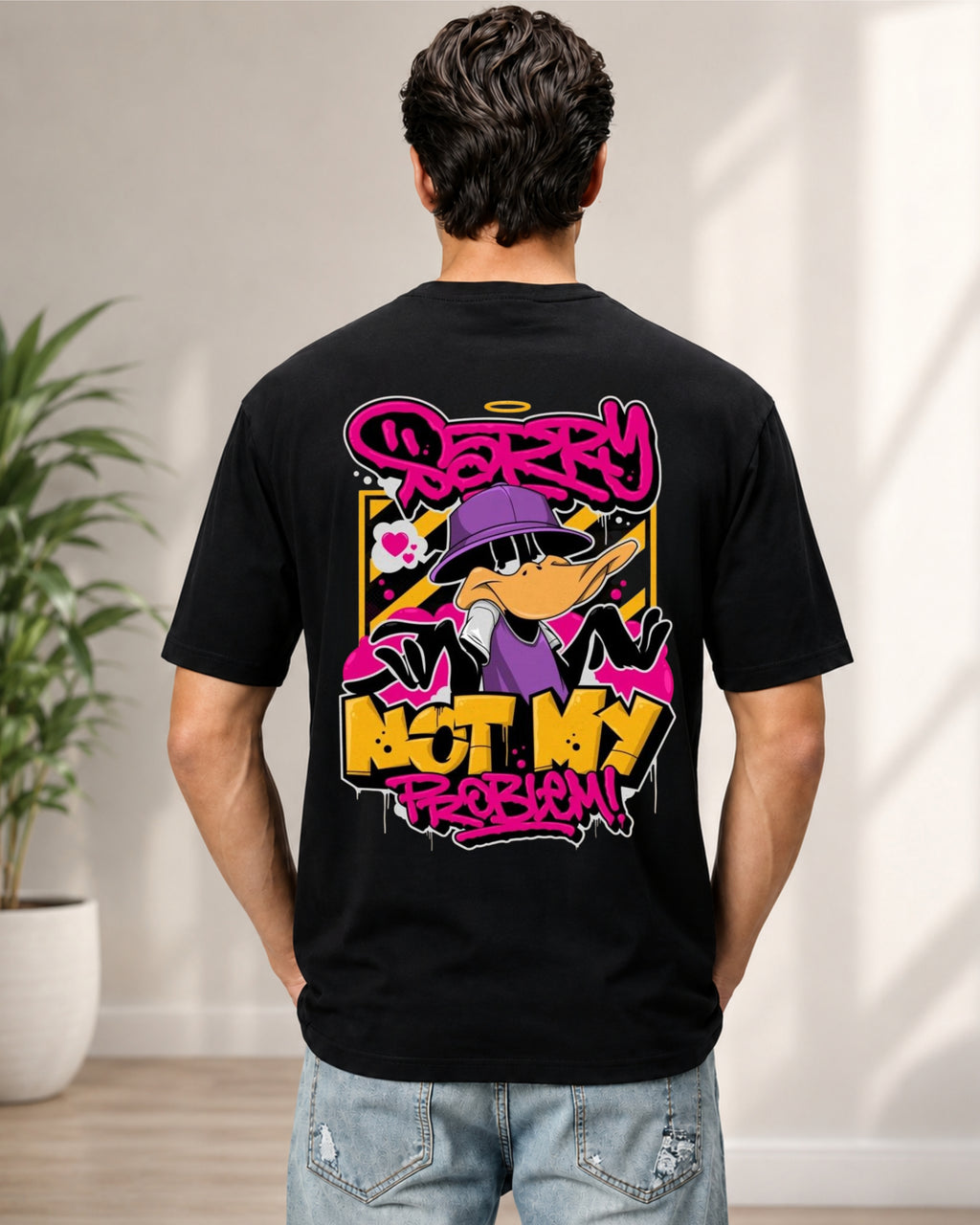KUSHTUG Oversized T-Shirt for Men | Premium Black Printed Tee