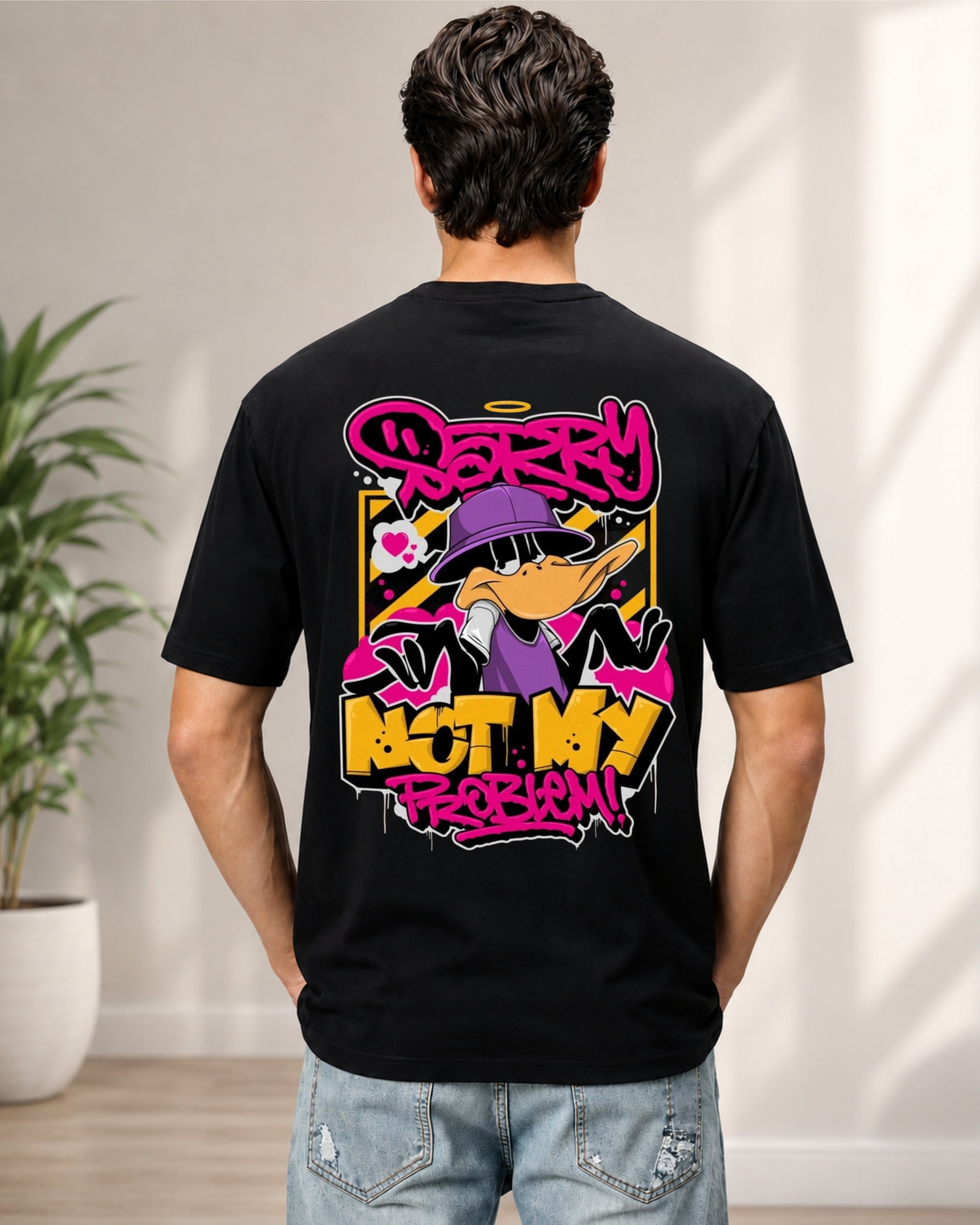 KUSHTUG Oversized T-Shirt for Men | Premium Black Printed Tee
