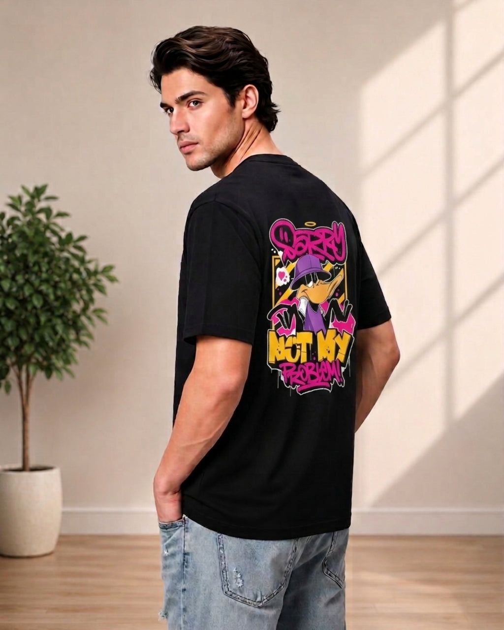 KUSHTUG Oversized T-Shirt for Men | Premium Black Printed Tee