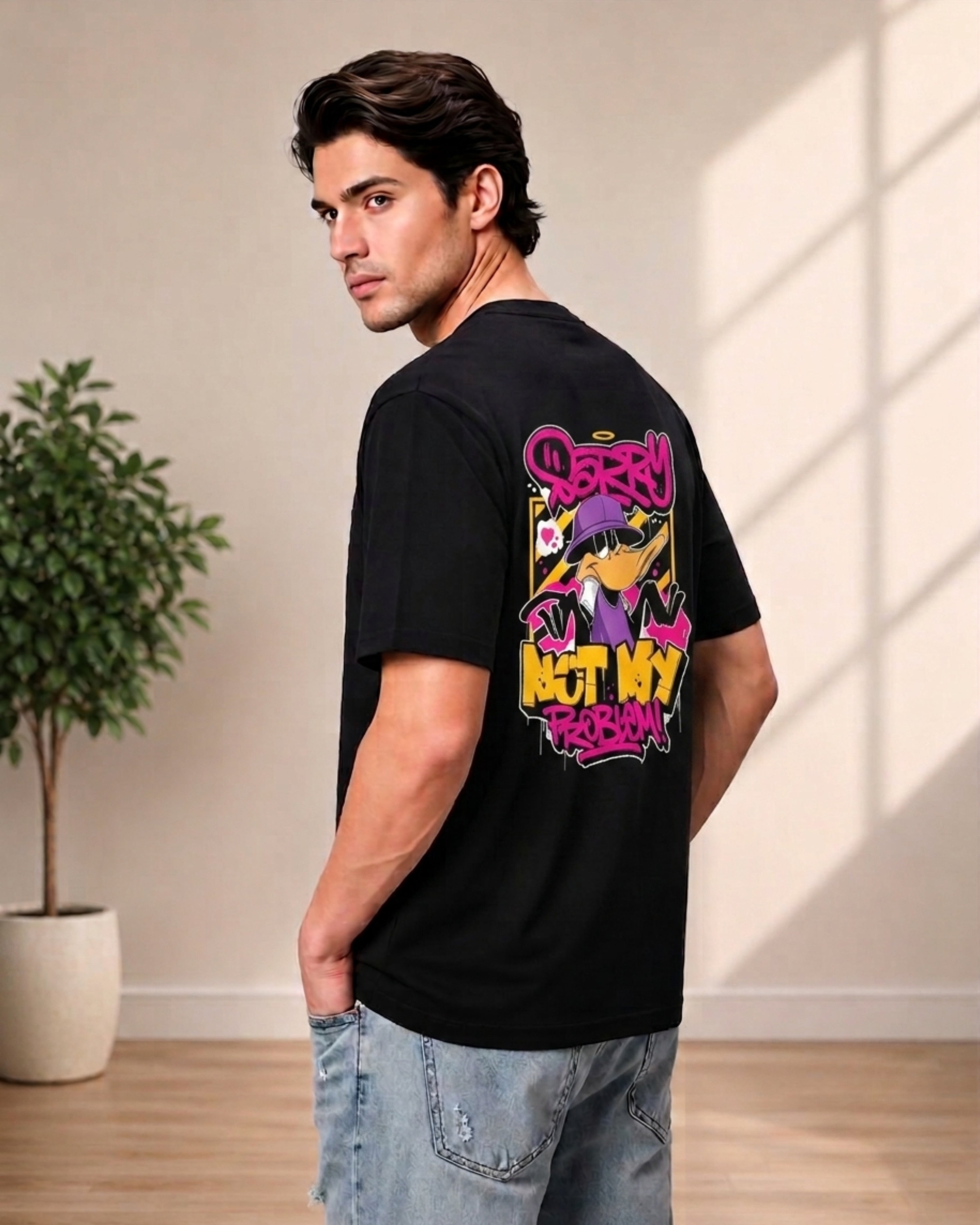 KUSHTUG Oversized T-Shirt for Men | Premium Black Printed Tee