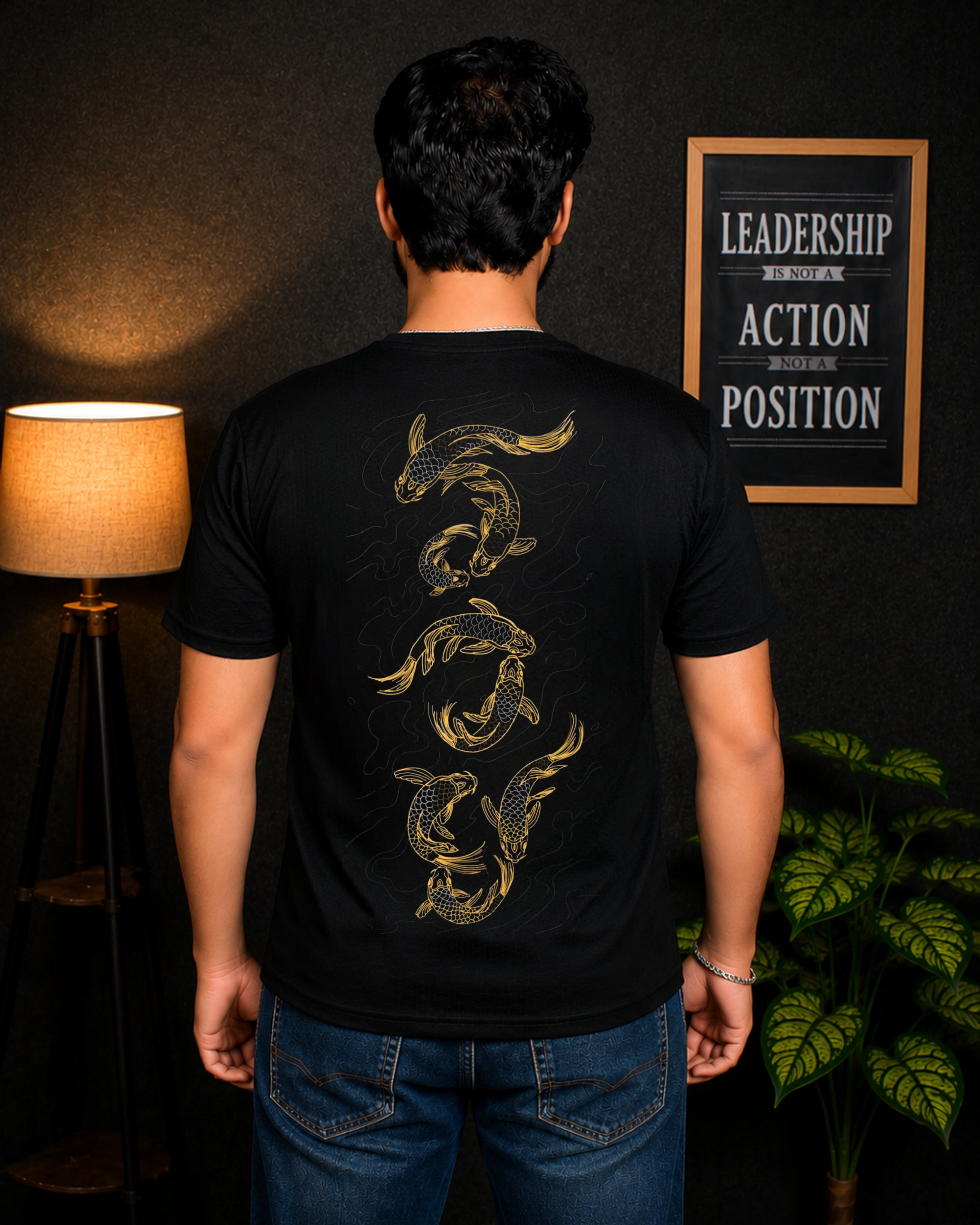 KUSHTUG Oversized T-Shirt for Men | Premium Black Fish Printed Tee