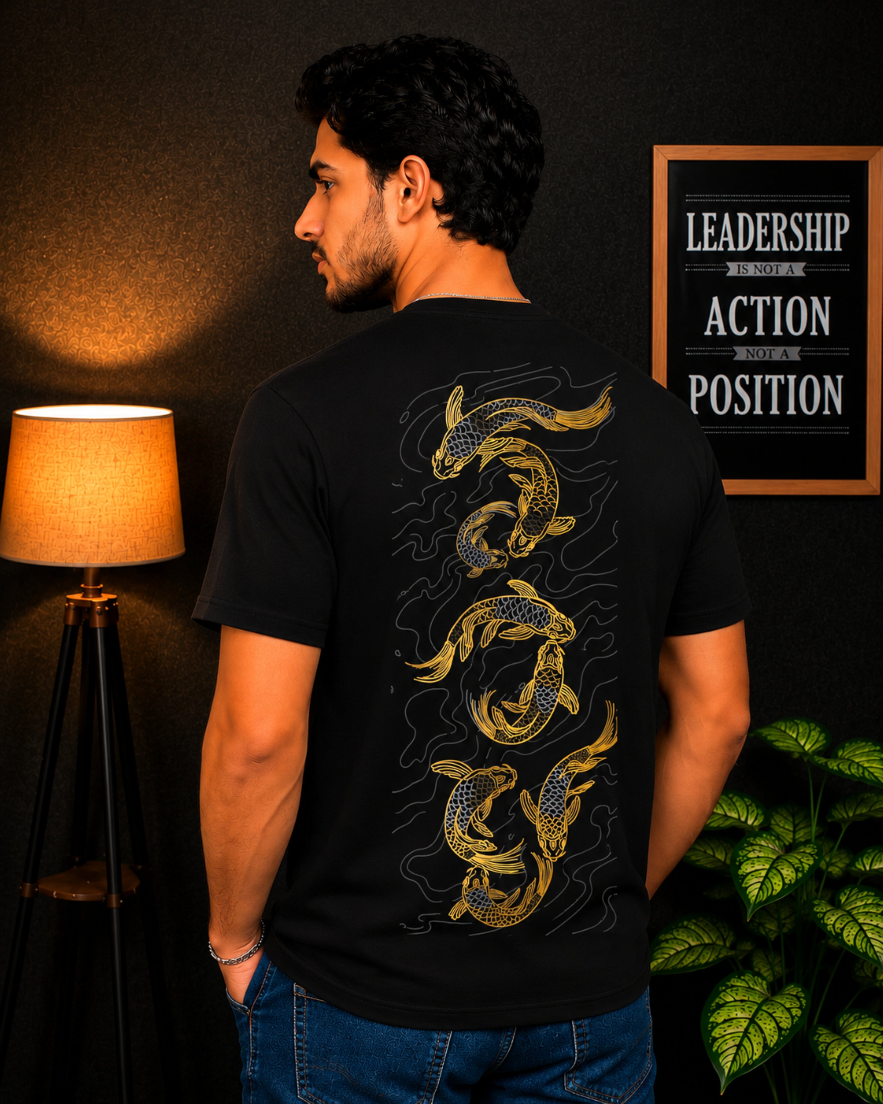 KUSHTUG Oversized T-Shirt for Men | Premium Black Fish Printed Tee