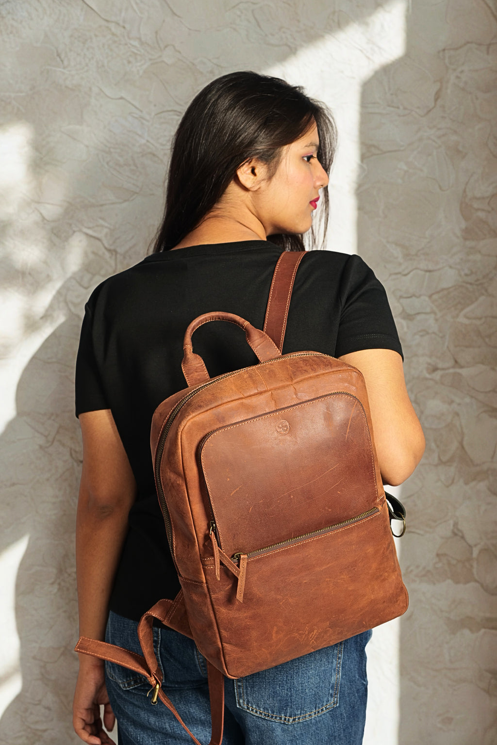 Leather Backpack In Brown Colour
